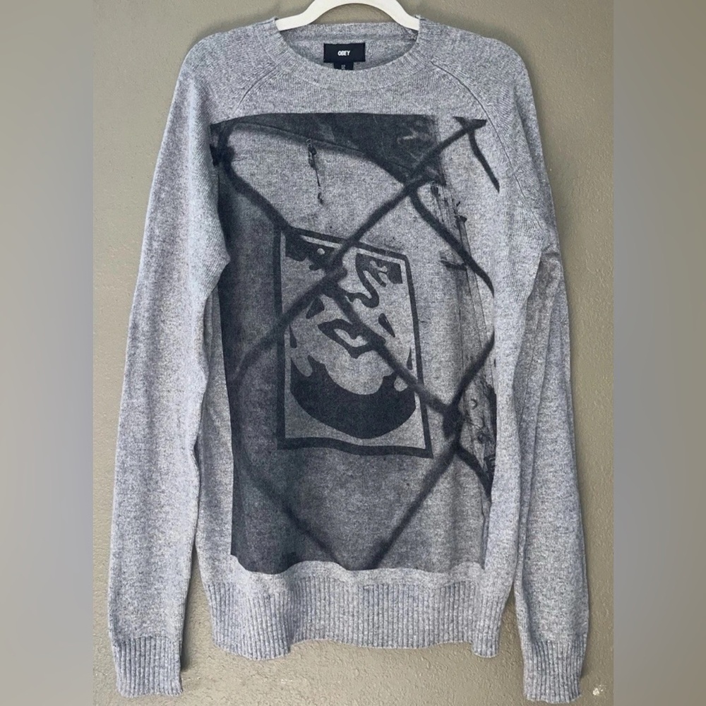 Obey Spectator Jacquard Grey Crewneck Sweater
